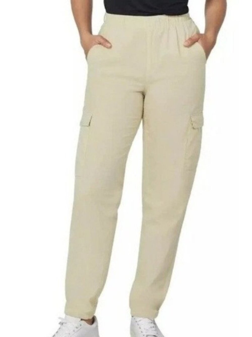 NWT Gap Twill Cargo Pants Women's L Tan Elastic Waist